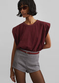 Eva Padded Shoulder Muscle T-Shirt - Burgundy