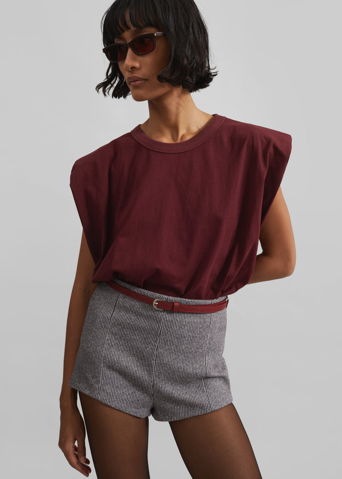 Eva Padded Shoulder Muscle T-Shirt - Burgundy