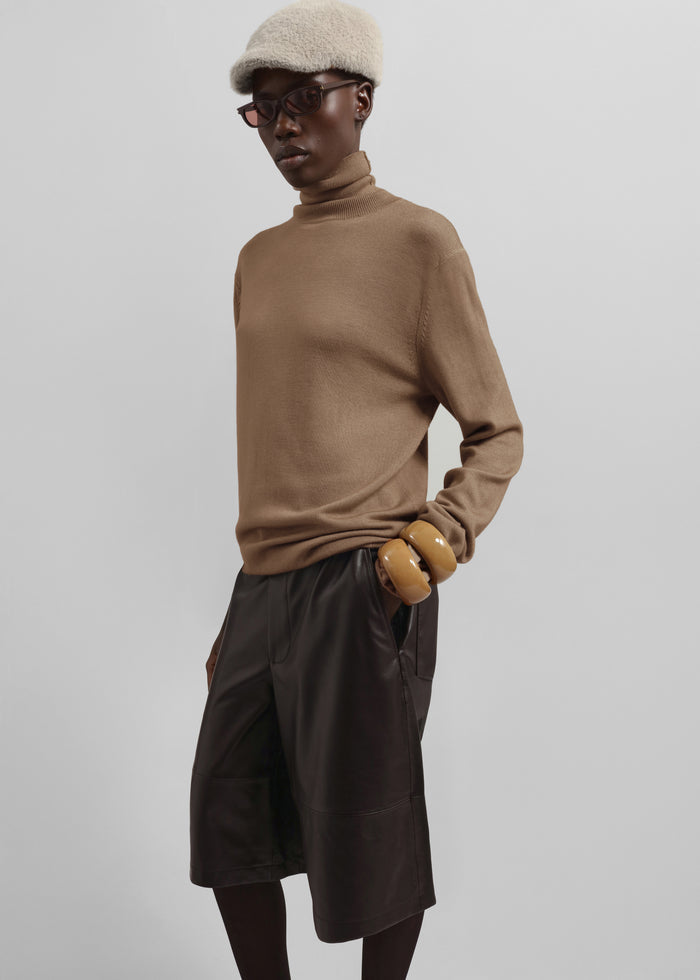 Eve Thin Turtleneck Sweater - Camel