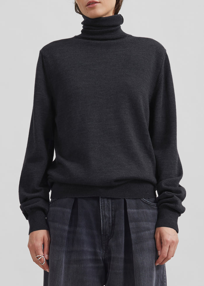 Eve Thin Turtleneck Sweater - Dark Grey Melange