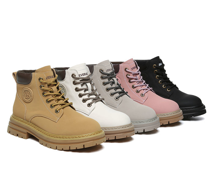 EVERAU® Women Leather Chunky Boots Stephanie
