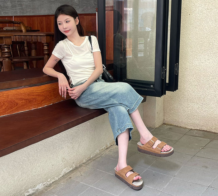 EVERAU® Adjustable Strap Slip-on Platform Sandal Slides