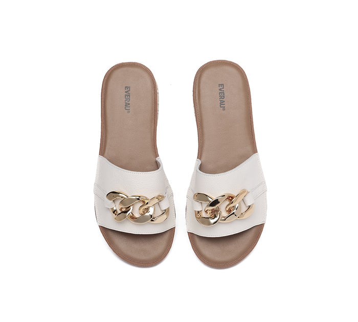 EVERAU® Women Leather Metal Ultra Soft Flat Slides Jianna - UGG EXPRESS