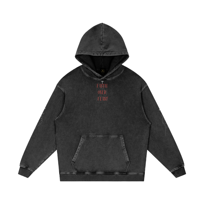 Faith over Fear-Snow Washed Loose Cotton Hoodie