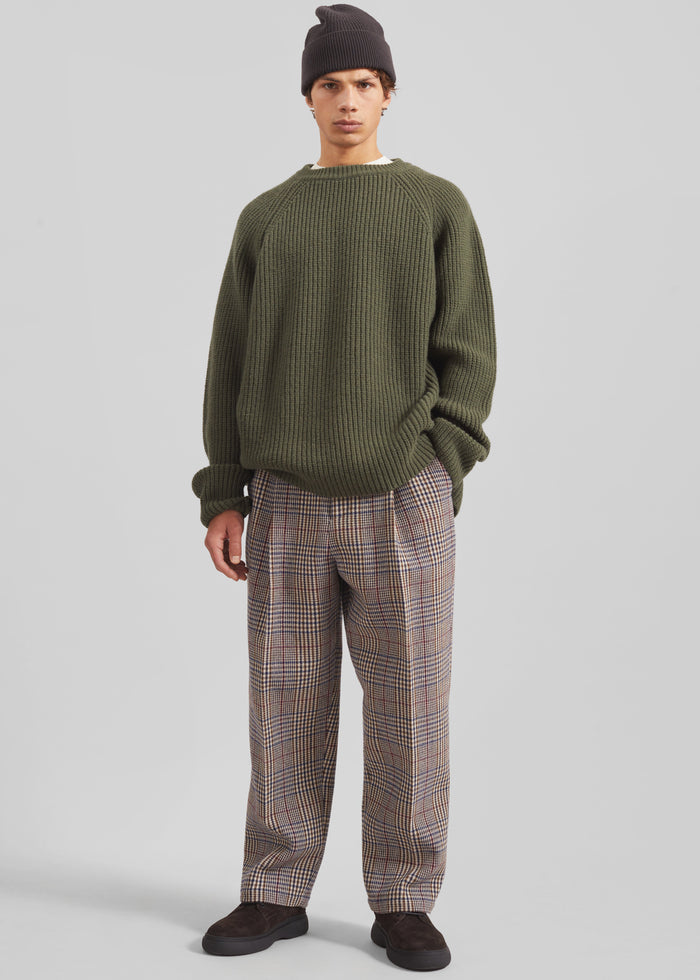 Felix Wool Trousers - Beige Glen Plaid