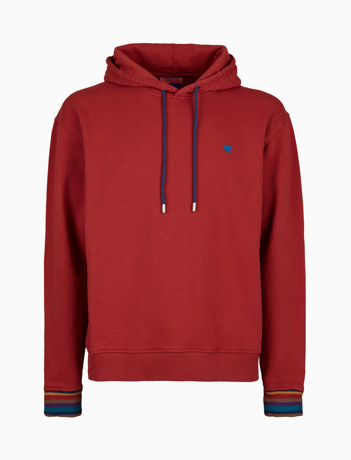 Felpa chiusa con cappuccio unisex cotone rosso tinto capo - Gallo 1927 - Official Online Shop