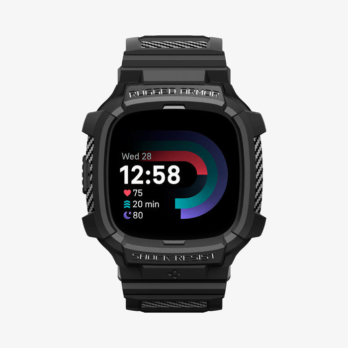ACS05296 - Fitbit Versa 4 Band Rugged Armor Pro in black showing the front