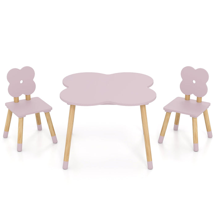 Flower-shaped Kids Table Set with Solid Pine Wood Legs