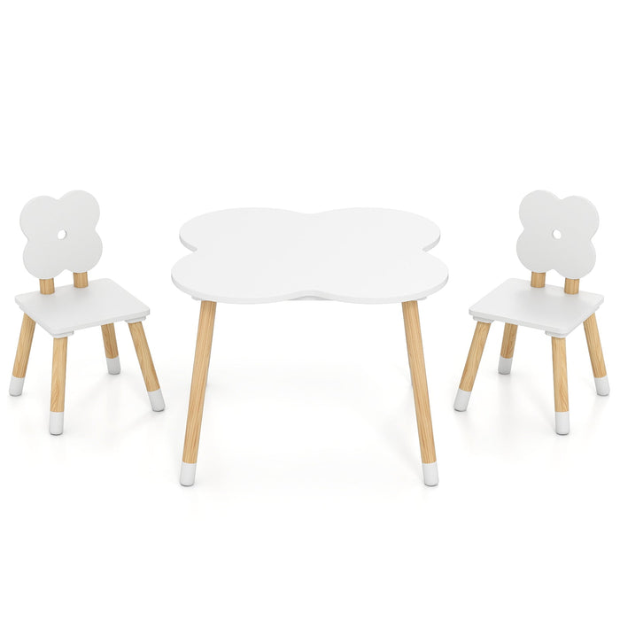 Flower-shaped Kids Table Set with Solid Pine Wood Legs