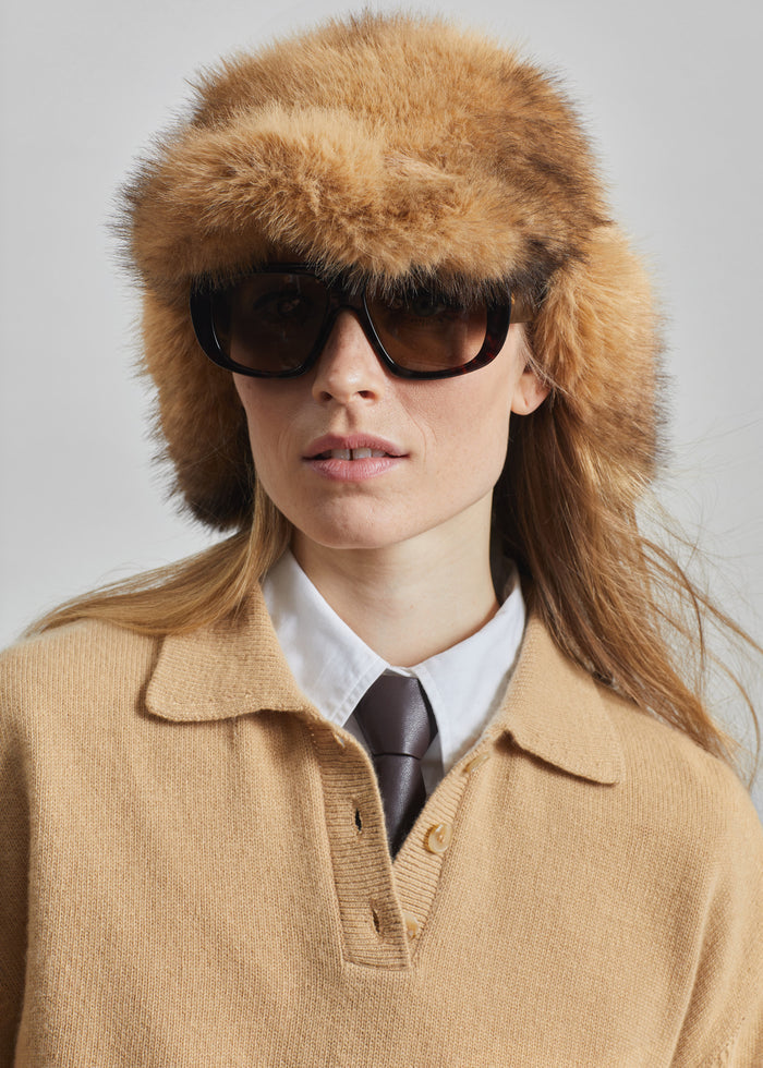 Freccia Faux Fur Aviator Hat - Beige/Brown