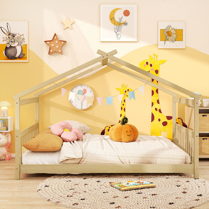 Full Size House Bed Montessori Floor Bed with Headboard