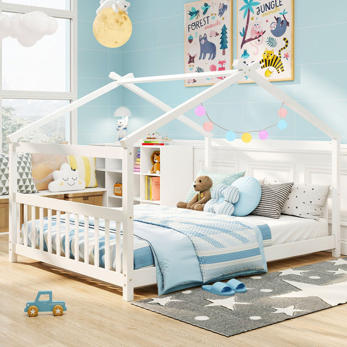 Full Size House Bed Montessori Floor Bed with Headboard