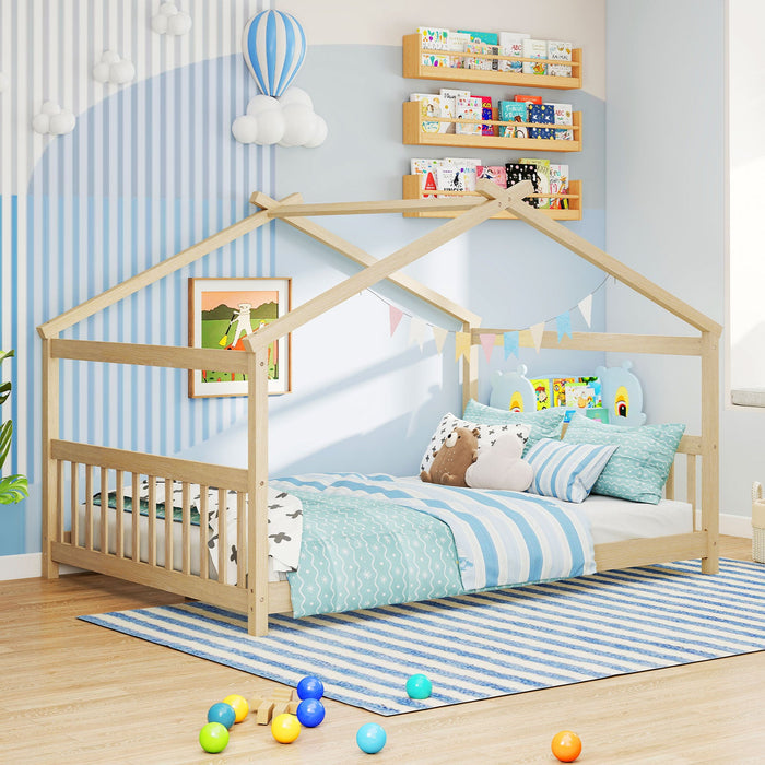 Full Size House Bed Montessori Floor Bed with Headboard