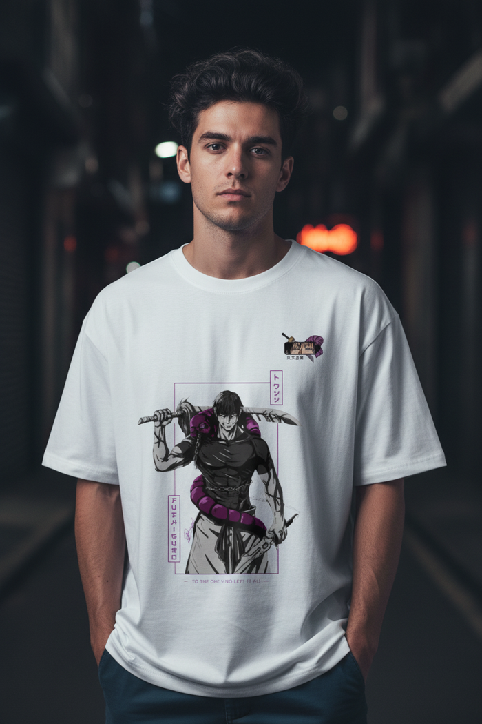 Male model with center Toji print moved lower
