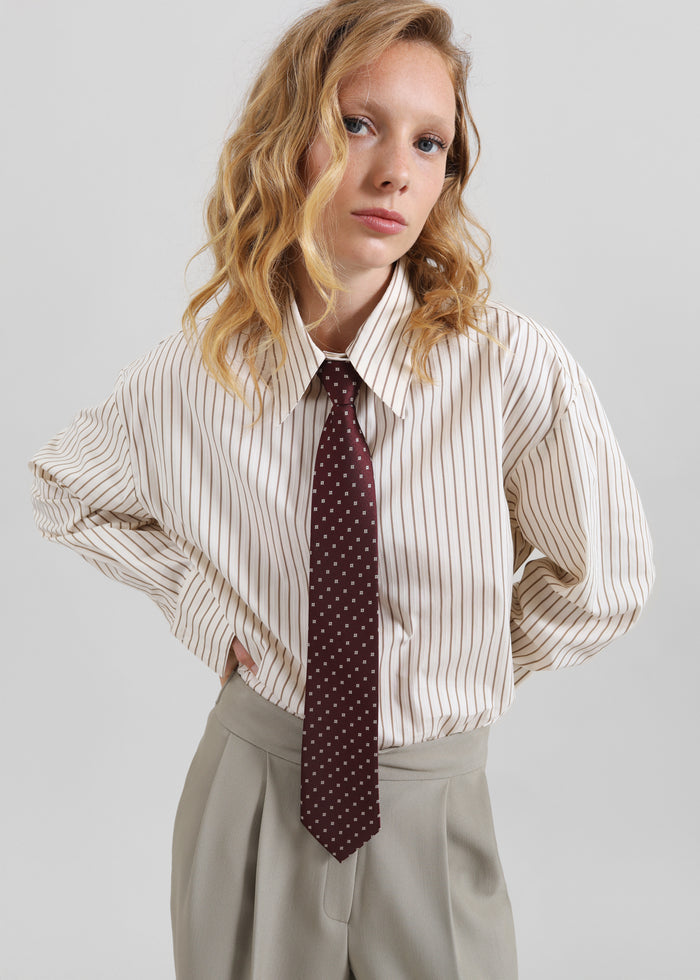 Gainsford Neck Tie Shirt - Beige/Brown Stripe