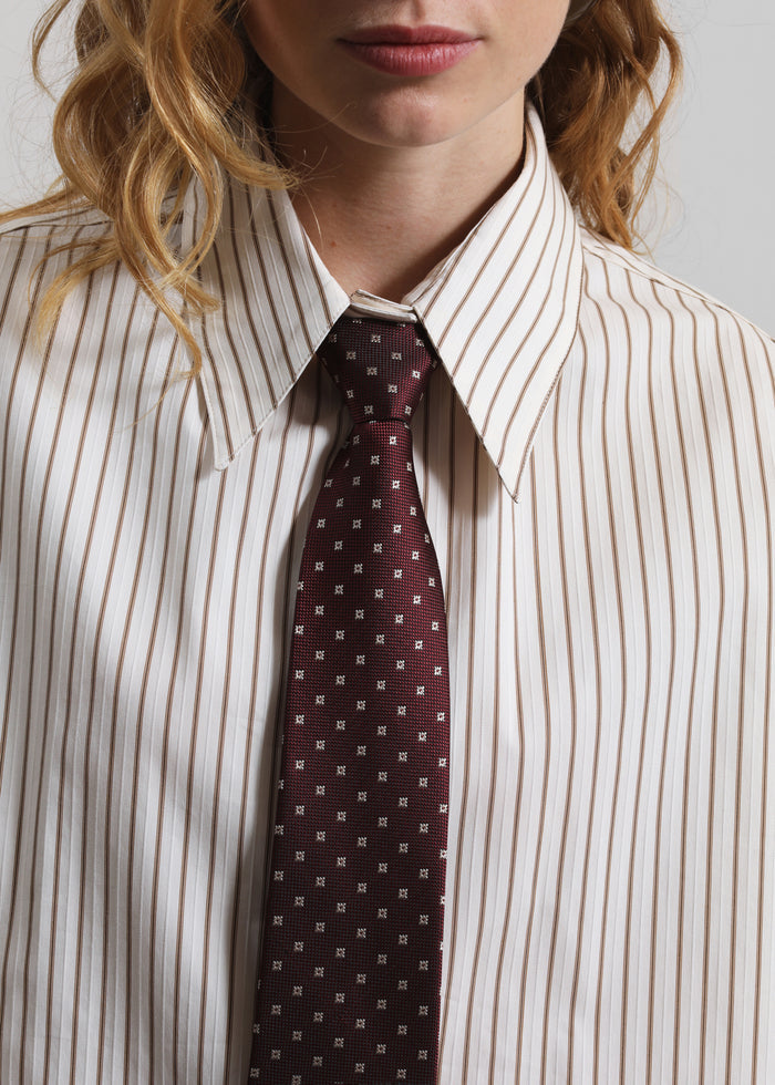 Gainsford Neck Tie Shirt - Beige/Brown Stripe