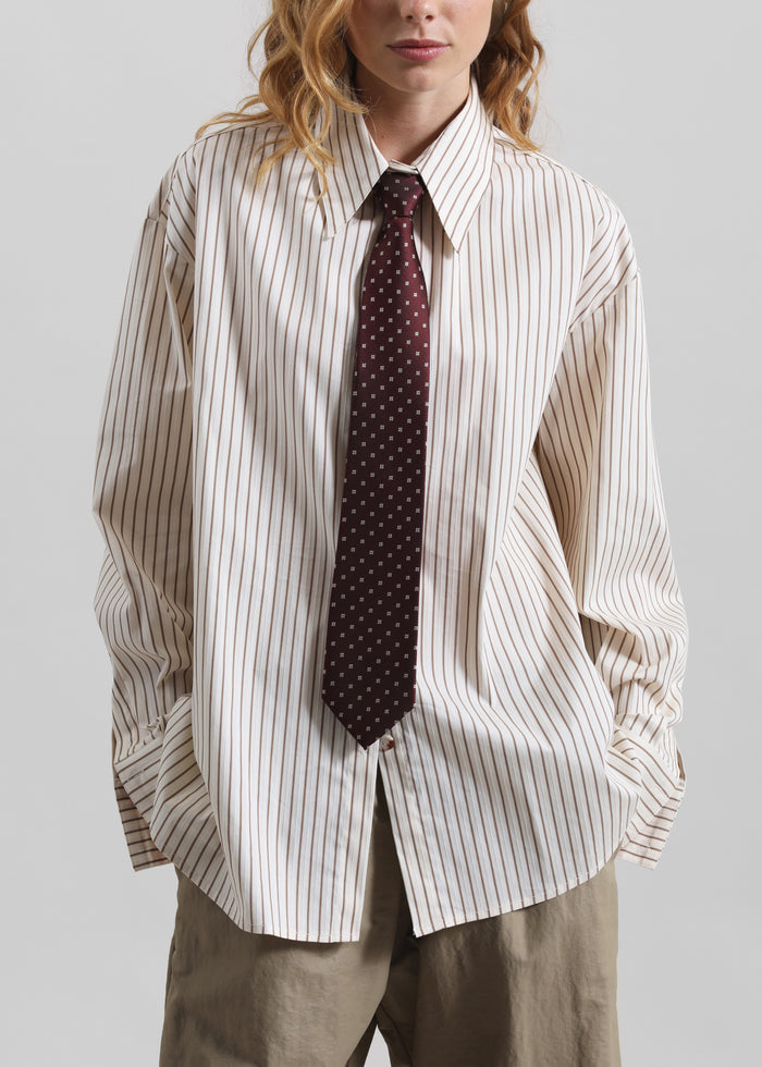 Gainsford Neck Tie Shirt - Beige/Brown Stripe