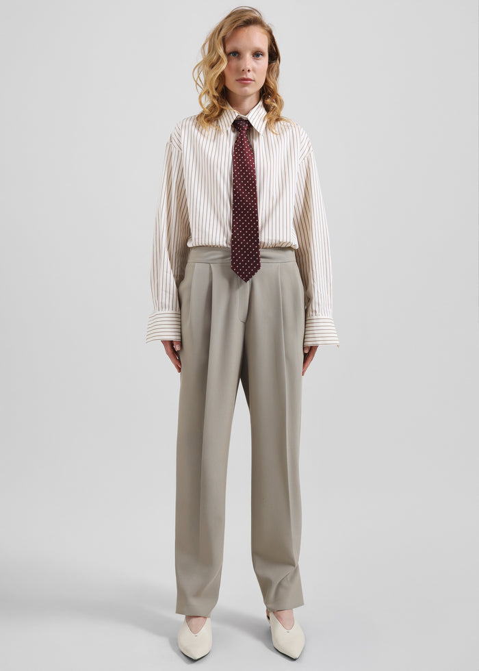 Gainsford Neck Tie Shirt - Beige/Brown Stripe