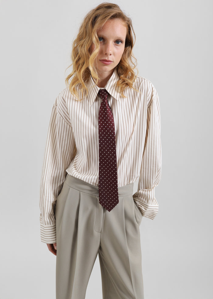 Gainsford Neck Tie Shirt - Beige/Brown Stripe