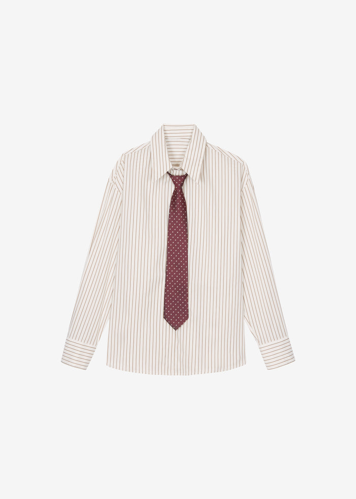 Gainsford Neck Tie Shirt - Beige/Brown Stripe