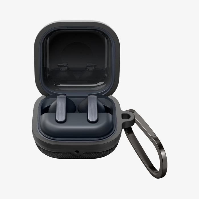 ACS11203 - Galaxy Buds 4 Series - Classic Fit in Black showing the front with top open and earbuds inside