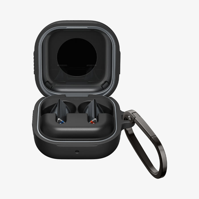 ACS11200 - Galaxy Buds 4 Series Rugged Armor in Matte Black showing the front with top open and earbuds inside
