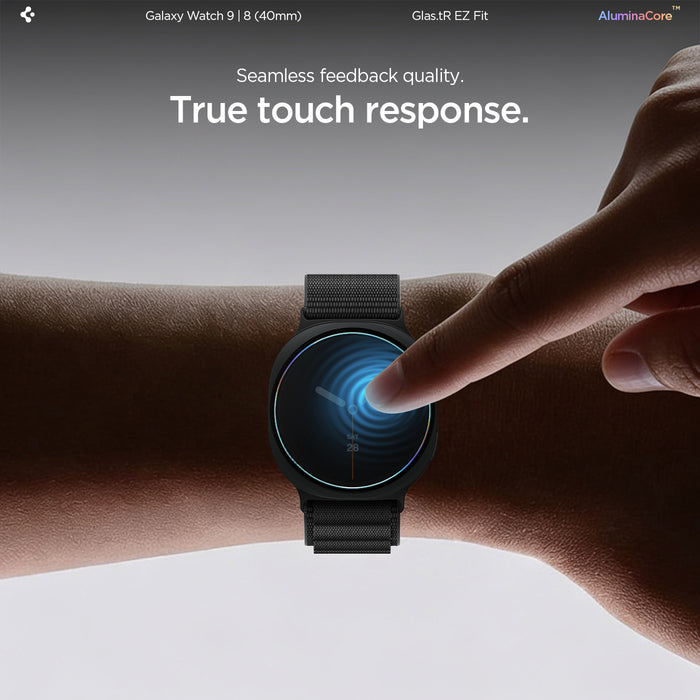 AGL09874 - Galaxy Watch 9 (40mm) GLAS.tR EZ Fit showing a finger tapping the Galaxy Watch 9 (40mm)'s face to demonstrate true touch responsiveness
