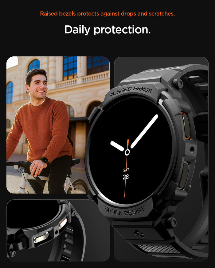 ACS10005 - Galaxy Watch 9 (40mm) Rugged Armor Pro showing raised bezels to defend against drops and scratches. Daily protection.