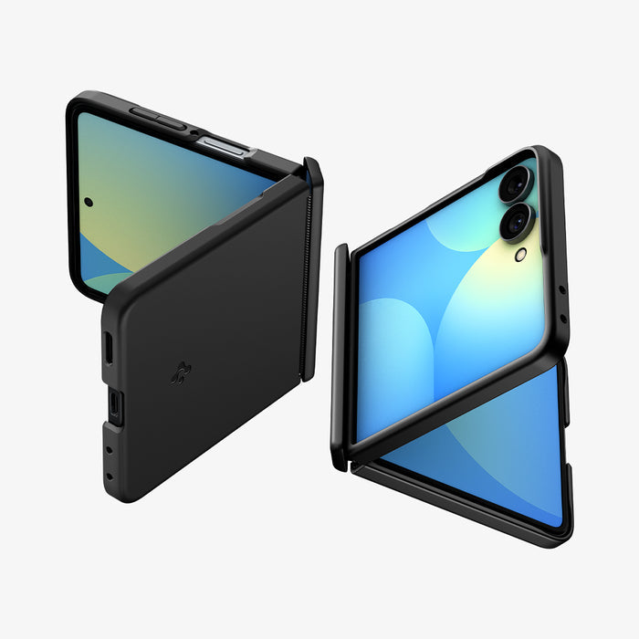 ACS11511 - Galaxy Z Flip 8 Series - Air Fit Pro (Mag Fit) showing two angled views of the Galaxy Z Flip 8 with the Air Fit Pro MagFit case, opened and closed, highlighting the hinge coverage.