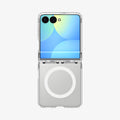 ACS11515 - Galaxy Z Flip 8 Series - Ultra Hybrid Pro (Mag Fit) showing the Ultra Hybrid Pro MagFit case on the Galaxy Z Flip 8 in Clear, front view folded on white background with a magnetic ring circle on the rear panel.