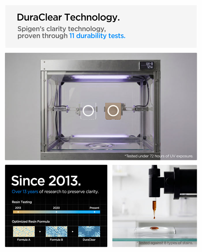 ACS11515 - Galaxy Z Flip 8 Series - Ultra Hybrid Pro (Mag Fit) showing a UV exposure test chamber comparing case clarity over time