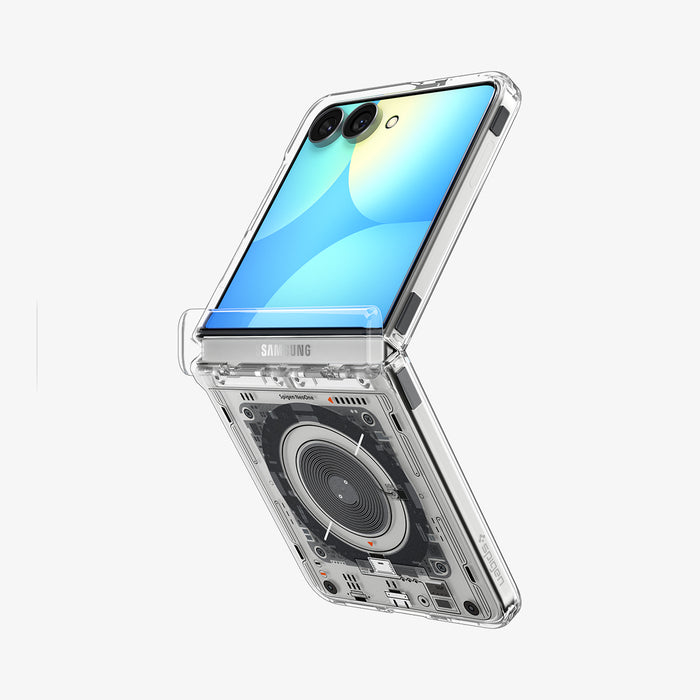 ACS11516 - Galaxy Z Flip 8 Series - Ultra Hybrid Pro Neo One (Mag Fit) showing an angled view of the Galaxy Z Flip 8 with the Ultra Hybrid Pro Neo One MagFit case, folded open with the "SAMSUNG" text visible on the hinge bar.