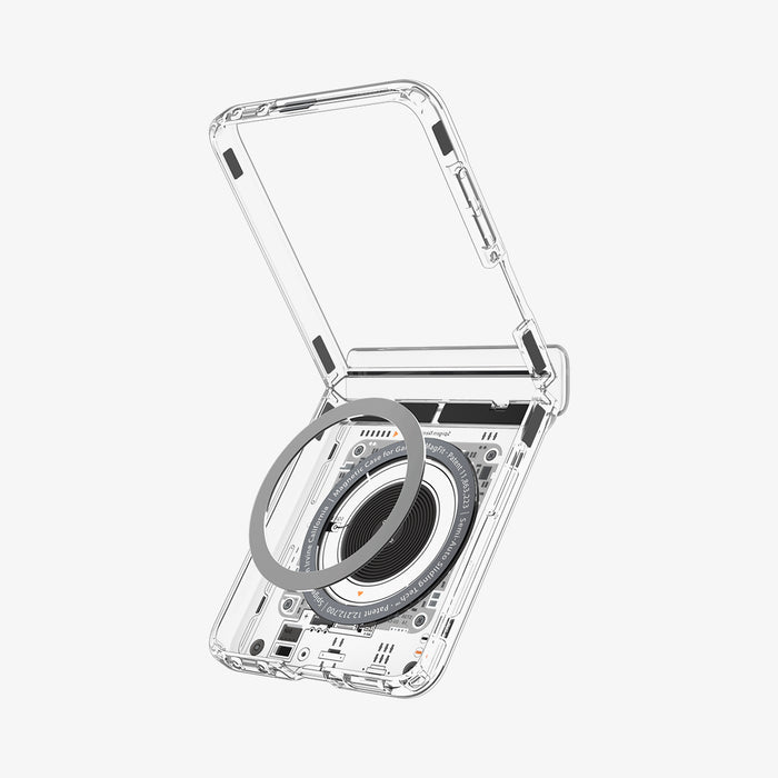 ACS11516 - Galaxy Z Flip 8 Series - Ultra Hybrid Pro Neo One (Mag Fit) showing a close-up top-down view of the case's hinge bar with the "SAMSUNG" text and button cutouts.