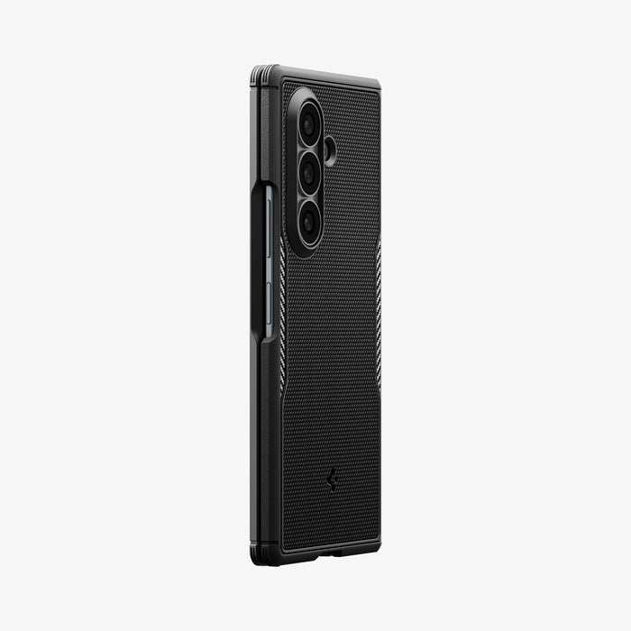 ACS11797 - Galaxy Z Fold 8 Ultra Core Armor (Mag Fit) Matte Black showing an angled side profile view of the Galaxy Z Fold 8 Ultra with the Core Armor MagFit case, highlighting the textured back panel and camera cutout.