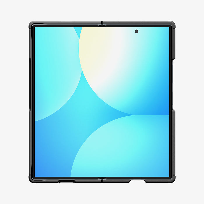ACS11797 - Galaxy Z Fold 8 Ultra Core Armor (Mag Fit) Matte Black showing a top-down view of the Galaxy Z Fold 8 Ultra with the Core Armor MagFit case, folded flat with the screen displaying a blue and yellow gradient.