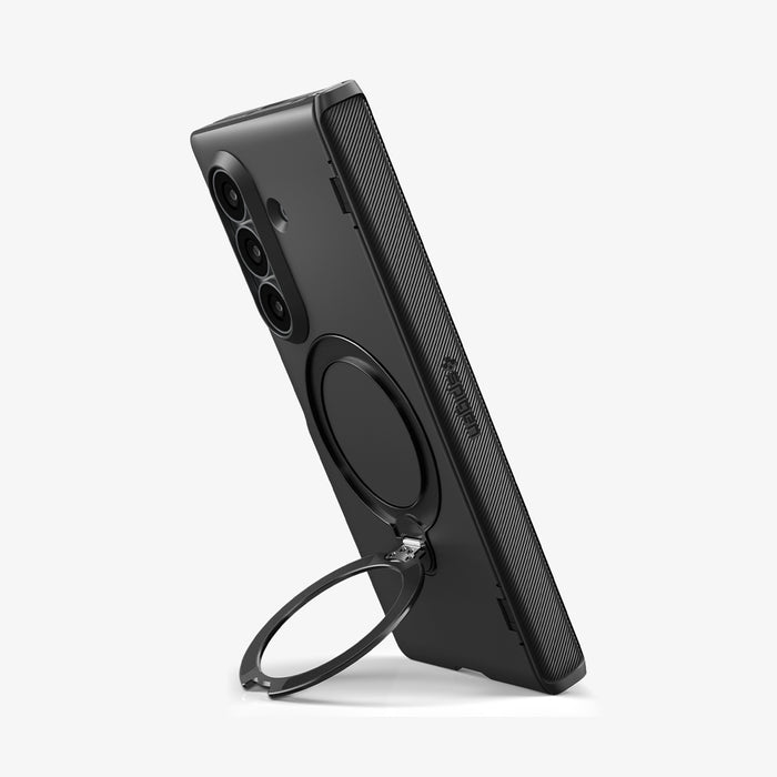 ACS11778 - Galaxy Z Fold 8 Ultra Slim Armor Pro S (Mag Fit) Black showing Galaxy Z Fold 8 Ultra case propped up as a stand using its kickstand ring, with camera cutout visible
