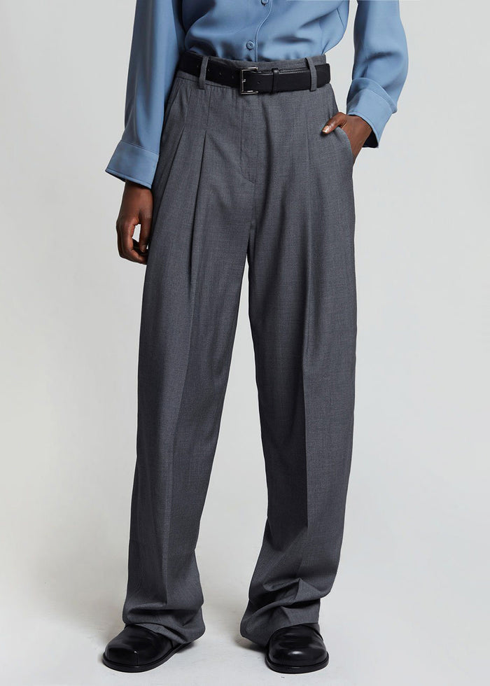 Gelso Pleated Trousers - Dark Grey Melange