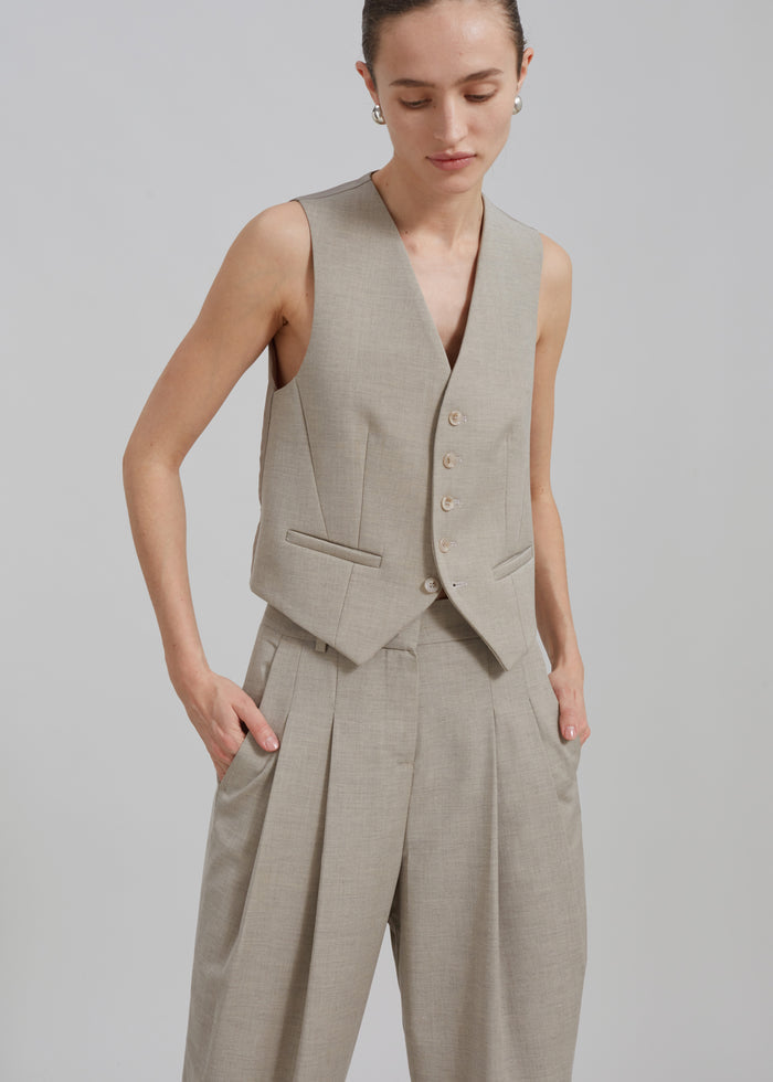 Gelso Pleated Trousers - Light Taupe Melange