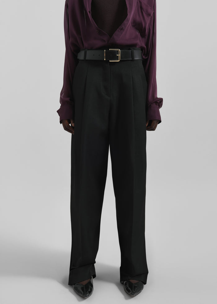 Gelso Pleated Twill Trousers - Black