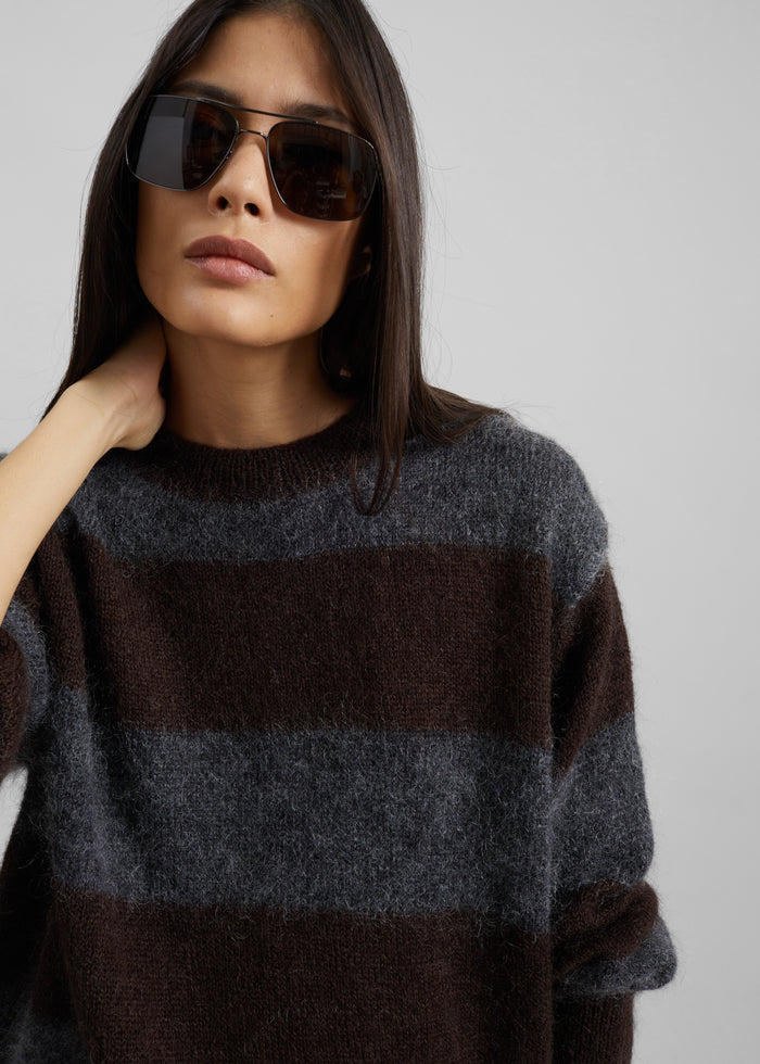 Gimel Mohair Sweater - Grey/Brown Stripe