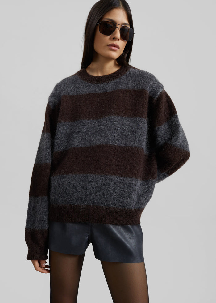 Gimel Mohair Sweater - Grey/Brown Stripe