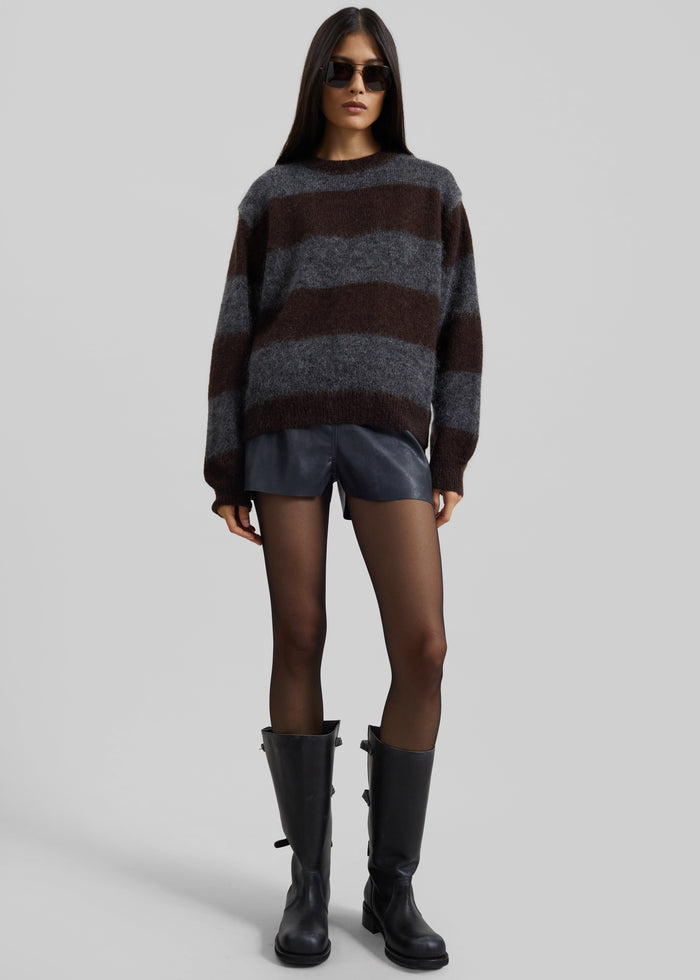 Gimel Mohair Sweater - Grey/Brown Stripe