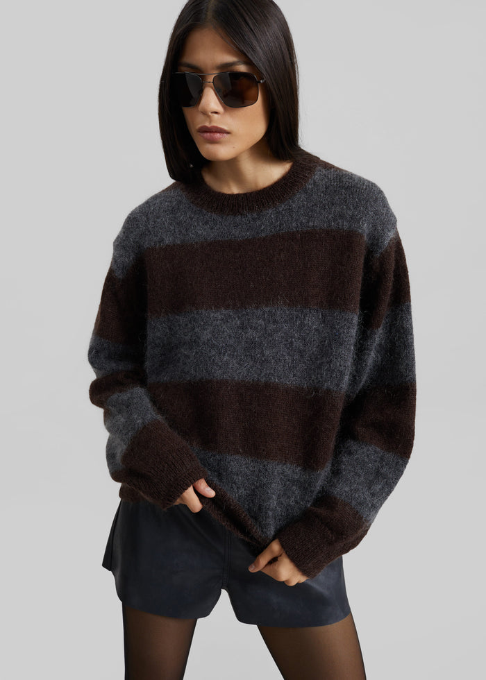Gimel Mohair Sweater - Grey/Brown Stripe