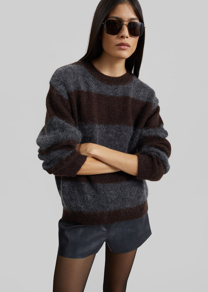 Gimel Mohair Sweater - Grey/Brown Stripe