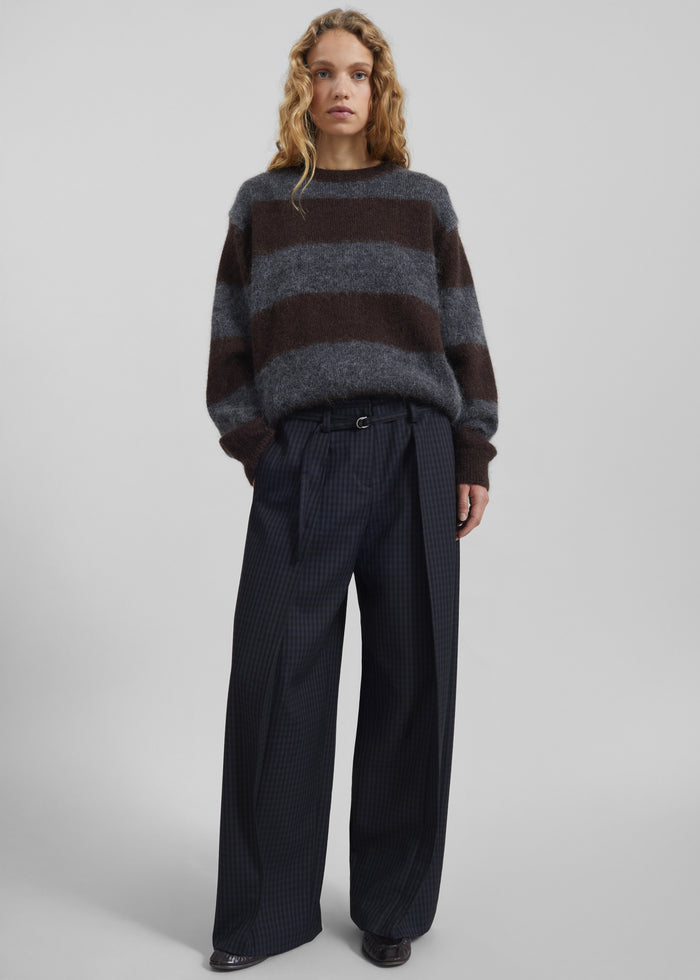 Gimel Mohair Sweater - Grey/Brown Stripe