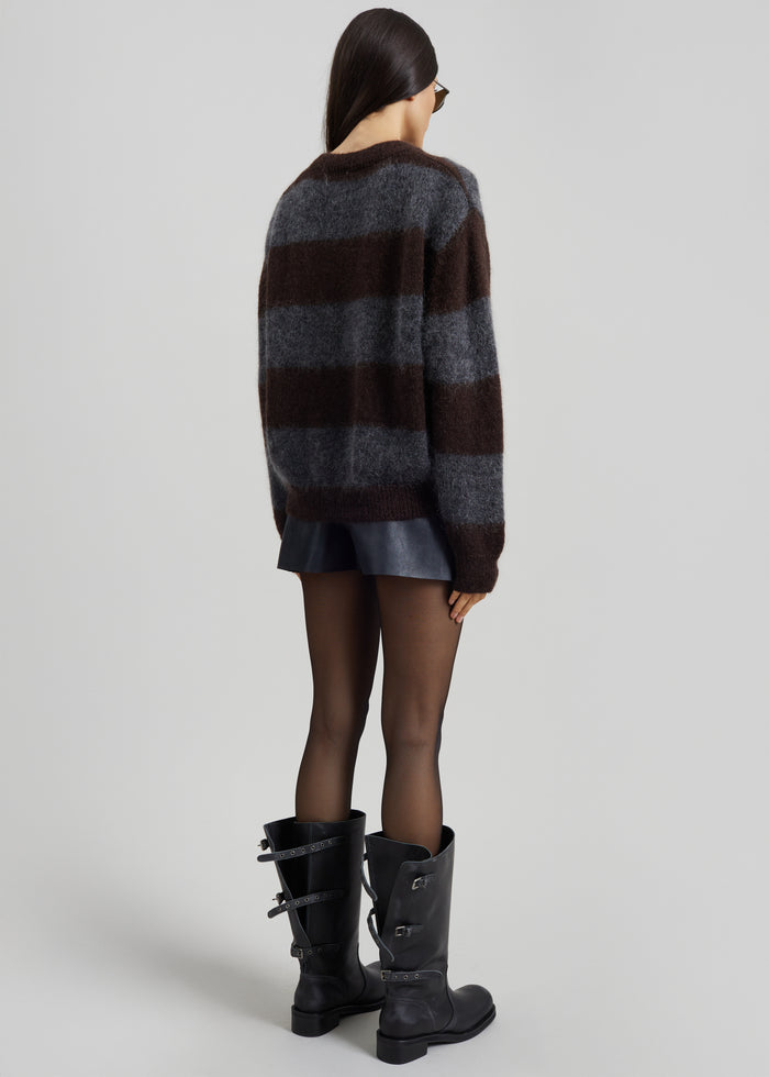 Gimel Mohair Sweater - Grey/Brown Stripe