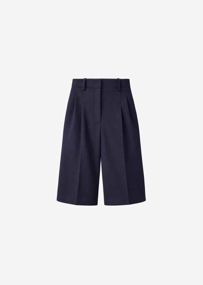 Gio Wool Pleated Bermuda Shorts - Navy