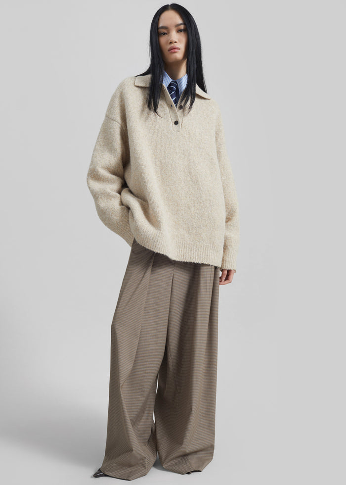Gistel Pleated Pants - Beige Plaid