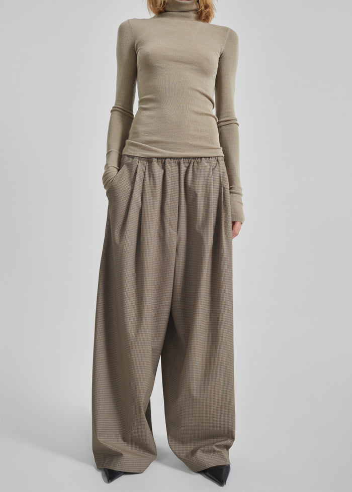 Gistel Pleated Pants - Beige Plaid