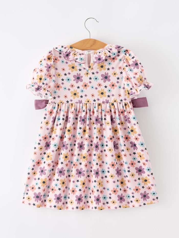 Halloween Thanksgiving Pumpkin Floral Bow Girls Dress